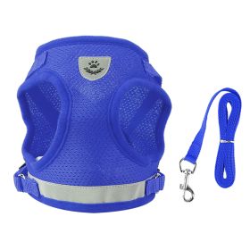 Pet Mesh Harness Dog Leash Set Reflective Chest Strap Adjustable Puppy Vest For Puppies Breeds Dogs Cats Walking Outdoor (Option: Blue_L)